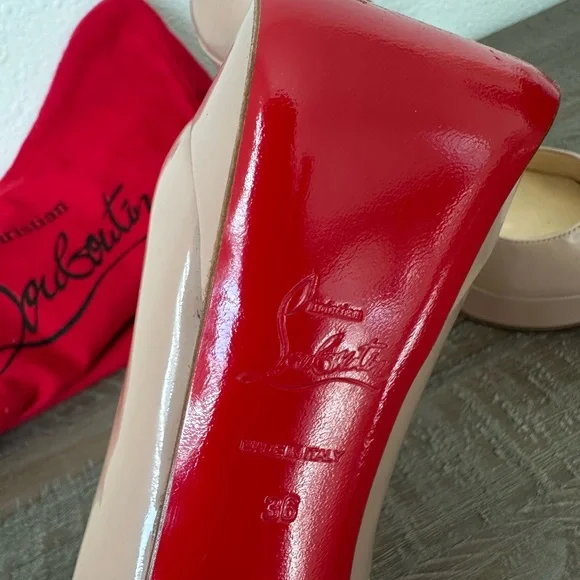 Christian Louboutin Cream Heels with Peep-Toe Design and Stiletto Heels